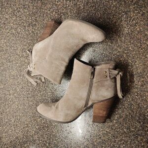 SALE!🔥Beige Suede Ankle Heel Boots, Back Tassel "Lyza" Italian Franco Sarto